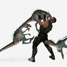 Dinosaur Fighting With Man 3d model