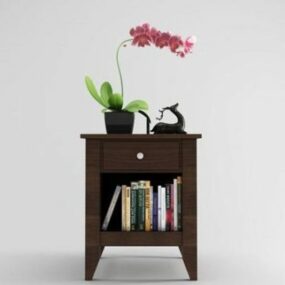 Wood Bedside Table With Decorative 3d model