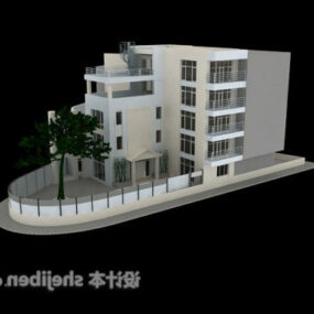 Edificio de villa simple con árbol modelo 3d