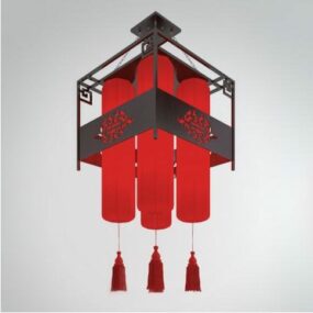 3д модель старинной красной люстры в китайском стиле