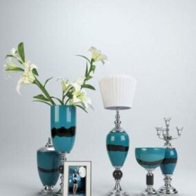 European Elegant Blue Vase Decoration 3d model