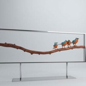 Escultura de pássaro em galho de talheres modelo 3D