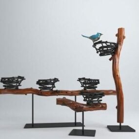 Bird Sculpture On Branches 3d model