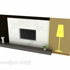 フロアランプ付きのモダンなテレビの壁3Dモデル