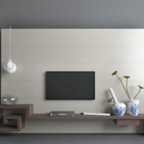 3д модель минималистской бежевой ТВ-стены