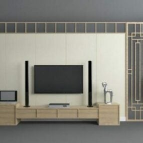 Mur de télévision en bois d'appartement de style chinois modèle 3D