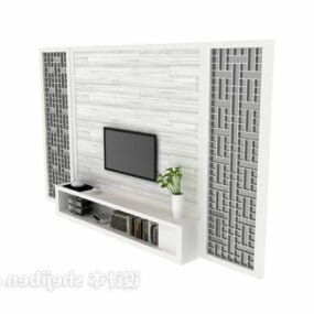 Modelo 3D de parede de TV com escultura branca