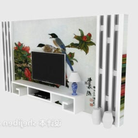 3d-модель китайської телевізійної стіни з рослиною в горщику