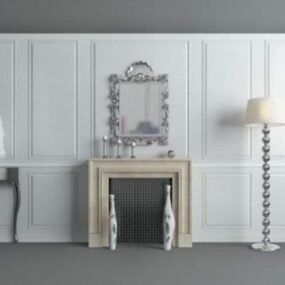 European Antique White Fireplace 3d model