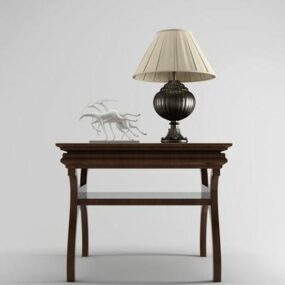 Dřevěný odkládací stolek s lampou 3D model