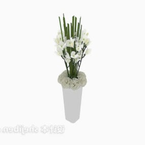 White Flower In Ceramic Pot 3d model