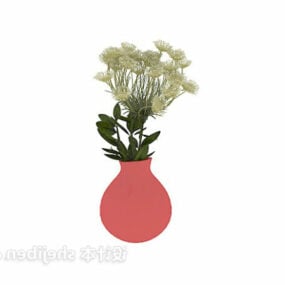 White Flower Red Pot 3d model