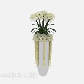 セラミック鉢植えの白い花3Dモデル