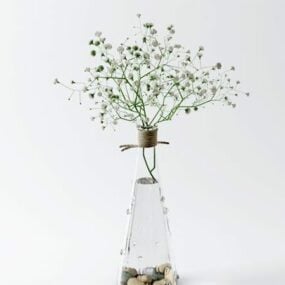 흰 꽃 냄비 식기 3d 모델