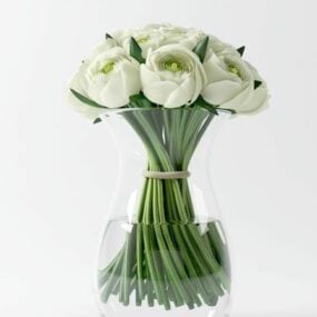 דגם תלת מימד בעציץ זכוכית פרח ורד לבן