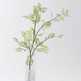 White Plant Leaf In Glass Pot 3d model