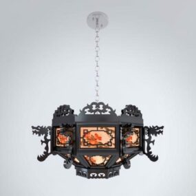 Lámpara de araña tallada negra estilo chino modelo 3d