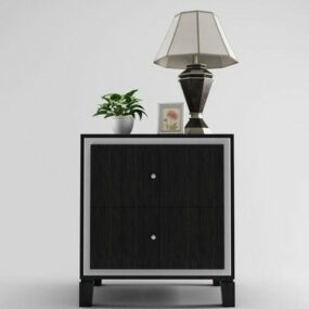 Black Bedside Table With Tableware 3d model