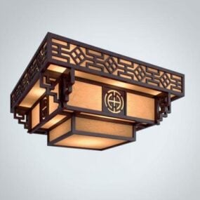 Chinese Carved Wood Chandelier 3d model