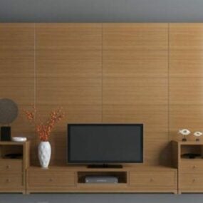 تلویزیون دیواری ساده متریال چوبی مدل سه بعدی