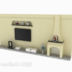 White Tv Wall Design 3d model