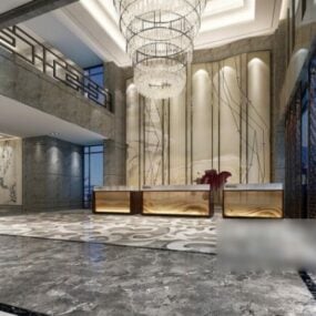 3D модель роскошной люстры в холле отеля.