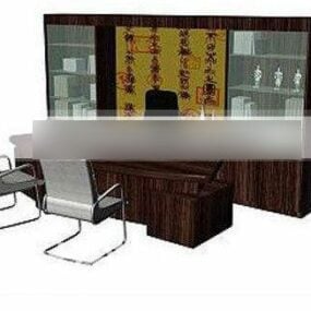 Kiinalaistyylinen puinen kirjoituspöytä tuolilla 3d-malli