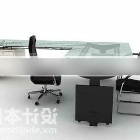 Mesa de trabalho de vidro para escritório com cadeiras modelo 3d