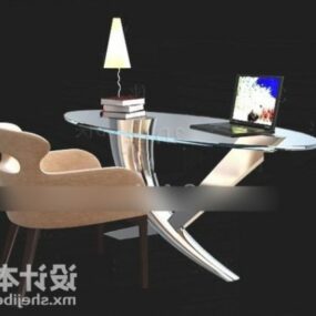 Ovalt skrivbord i glas med stol 3d-modell