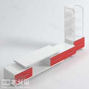 White Tv Cabinet With Red Drawers 3d model