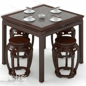 Tradiční čínský stůl A židle 3D model