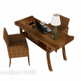 Wooden Work Desk With Chair 3d model