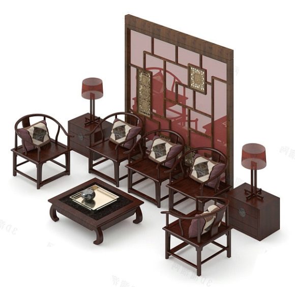 Mesa e cadeira chinesas com tela