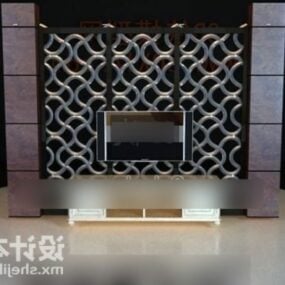Black Carving Wall Tv Cabinet 3d model