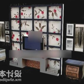 Floral Pattern Background Tv Cabinet 3d model