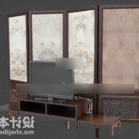 Tv Cabinet With Chinese Screen 3d model