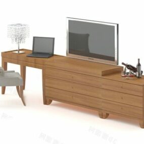 Tv Cabinet With Desk Set 3d model
