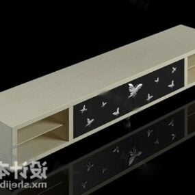 طقم خزانة تلفزيون خشبي أسود أبيض نموذج ثلاثي الأبعاد