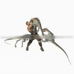Gran lagarto peleando con hombre modelo 3d