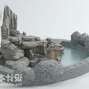 Hage liten stein med dam Dekorativ 3d-modell