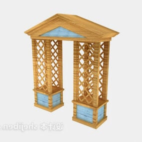 Modelo 3d de portão de madeira com paisagem