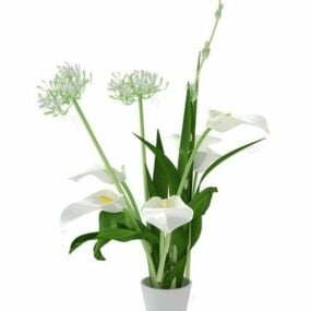 مدل گل سفید گلدانی گلدانی سه بعدی
