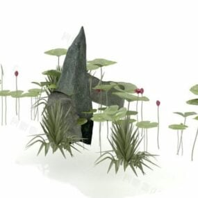 نموذج بركة اللوتس مع الصخور ثلاثي الأبعاد