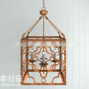 Iron Square Cage Ceiling Lamp 3d model