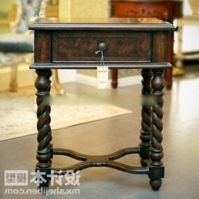 Antique Brown Wood Bedside Table 3d model