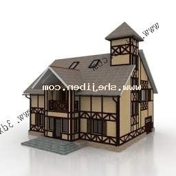 Cihlová střešní budova domu 3D model