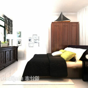 Hotel Room With Bed Cabinet 3d model
