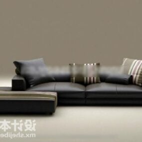 Sofa Kulit Hitam Dengan Bantal model 3d