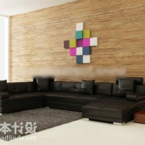 Corner Black Leather Sofa 3d model