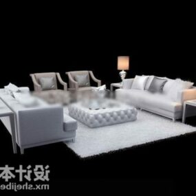 Table de canapé blanche avec tapis modèle 3D